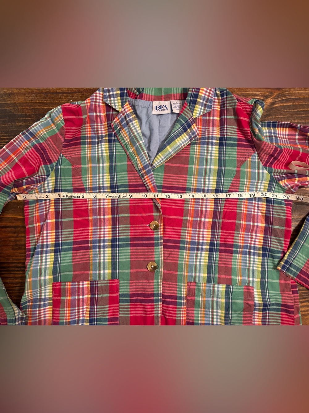 Vintage Madras Plaid Cotton Blazer Jacket BFA Classics 90s Preppy Coastal Large - Picture 11 of 11